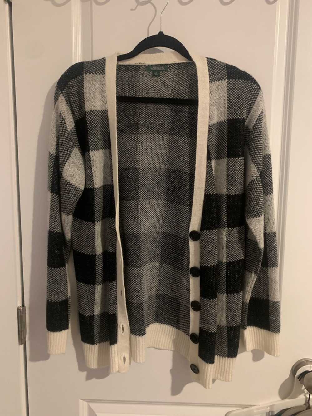 Wild Fable Black White Gingham Plaid Knit Button Up Cardigan Sweater Size XS
